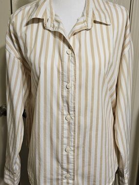 Old Navy Cream and White Striped Button-Down Shirt
